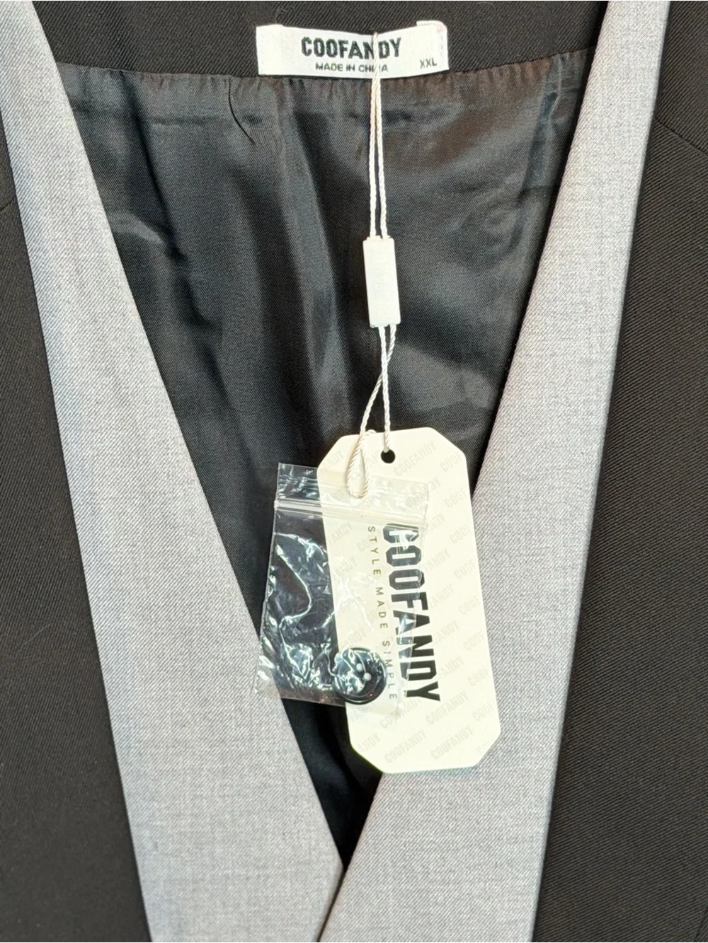 COOFANDY Black Blazer with Gray Integrated Vest